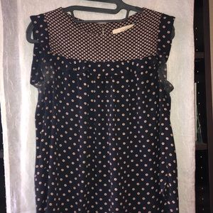 ⭐️LOFT Navy Polka Dot Ruffle Shell Henley Size S